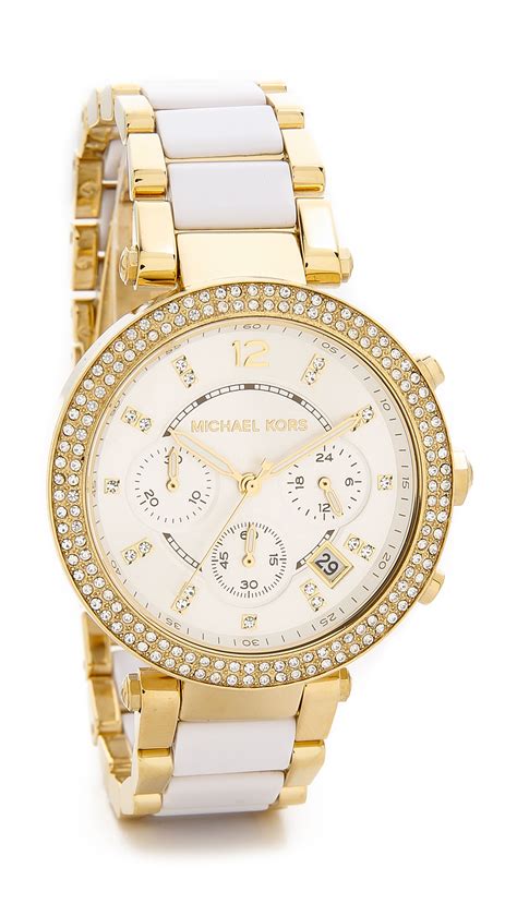 michael kors watch gold diamonds 251304|Michael Kors white diamond watch.